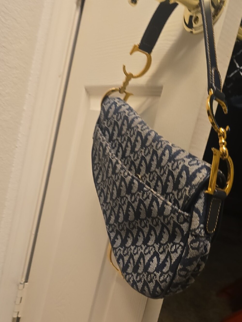 Dior Blue and Cream Saddle Shoulder Bag with Gold Hardware - Picture 10 of 17